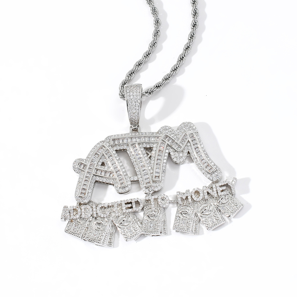 Luxury Moissanite Necklace Streetwear Hip Hop ATM Dollar Letter Pendant Iced Out Diamond Men's Swag Necklace Pass the diamond tester