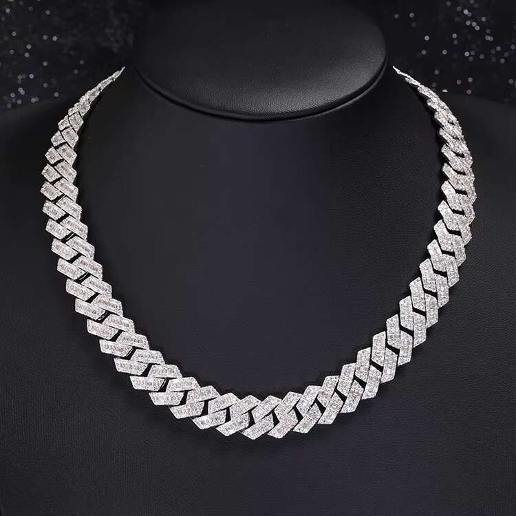 Luxury High End 14mm Cuban Necklace and Bracelet Baguette Moissanite S925 Cuban Link Chain