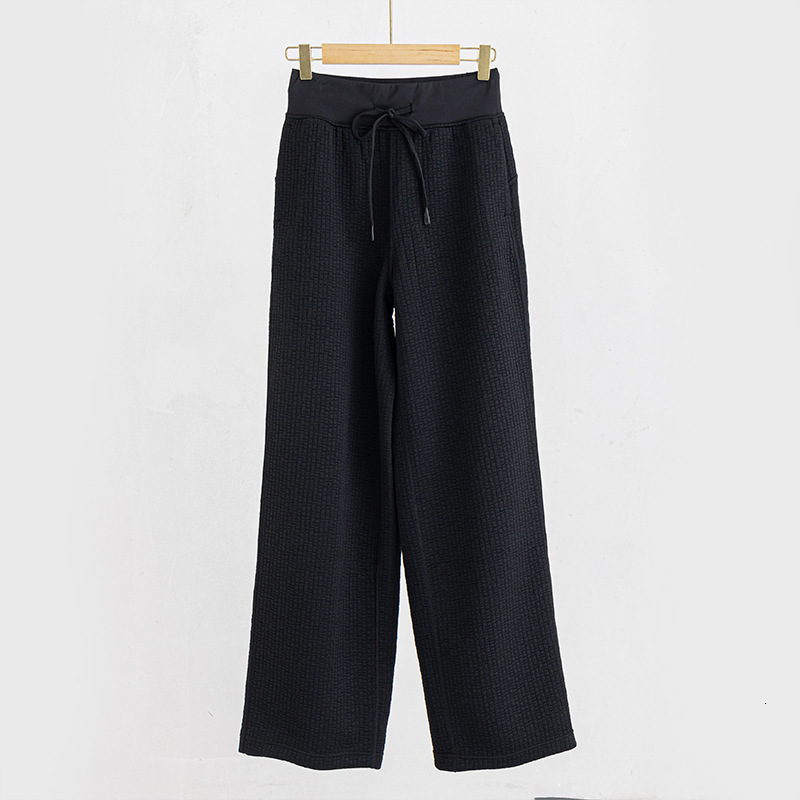 New Style Waffle White Texture Women's Long Drawstring Wide-leg Pants Sports Casual Loose Straight-leg Draped