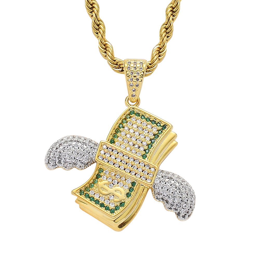 Luxury Moissanite Wing Dollar Pendant Hip Hop Style Iced Out Street Punk Necklace Jewelry Pass the diamond tester