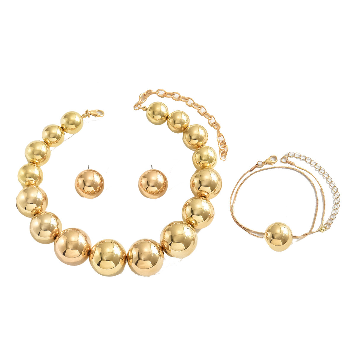 Fashion Commuter Style Bracelet Necklace Earring Light Round Ball Design Jewelry Set