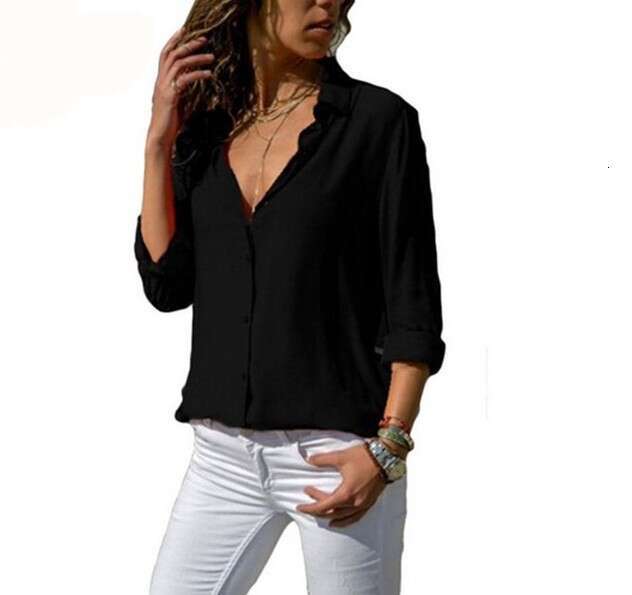 Autumn Winter Women's New Long Sleeve Deep V Button Chiffon Blouse B5