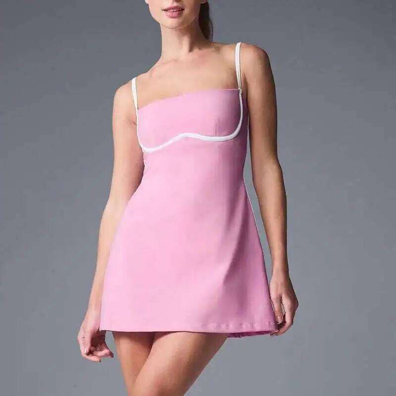 PMWRUN 2025Yoga Women's Contrast Color With Chest Pad Anti-Exposure Bottom Shorts Exercise Workout Training Tennis Dress