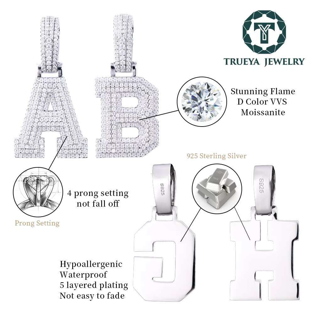 Wholesale 925 Sterling Silver Letter Pendant VVS Moissanite for Party Gifts Pendants