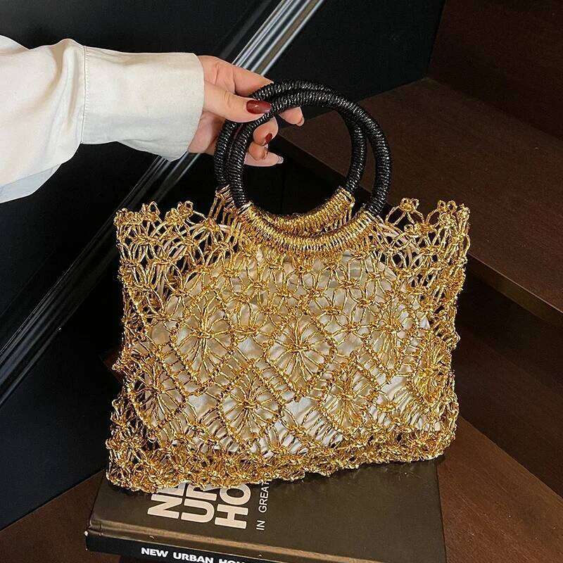 Luxury Designer bags Large Summer Beach Bag For Women Mesh Rope Knitted Bucket Bags Hollow Out Travel Shopper Totes Ladies Fashion Handbag Tote
