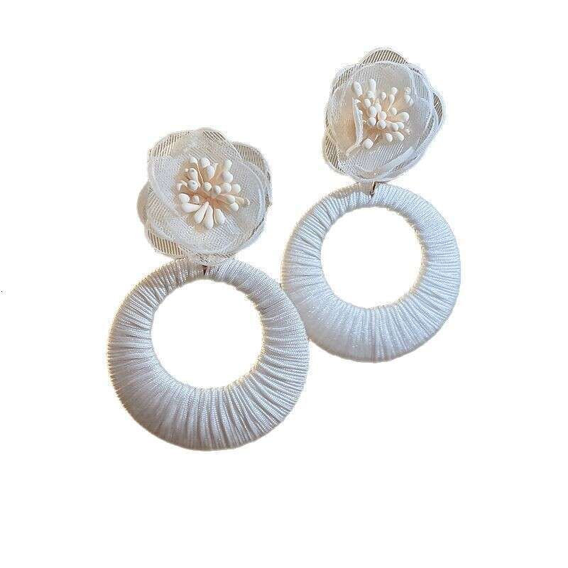 Sier Needle Pearl Mesh Flower Tassel Spring Summer Fresh Sweet Earrings Super Fairy Pure Desire Fashion Ear Jewelry