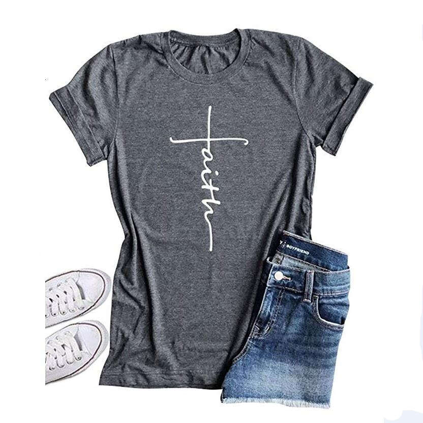 T-Shirt Women's Short Sleeve New Faith Printed Top B5