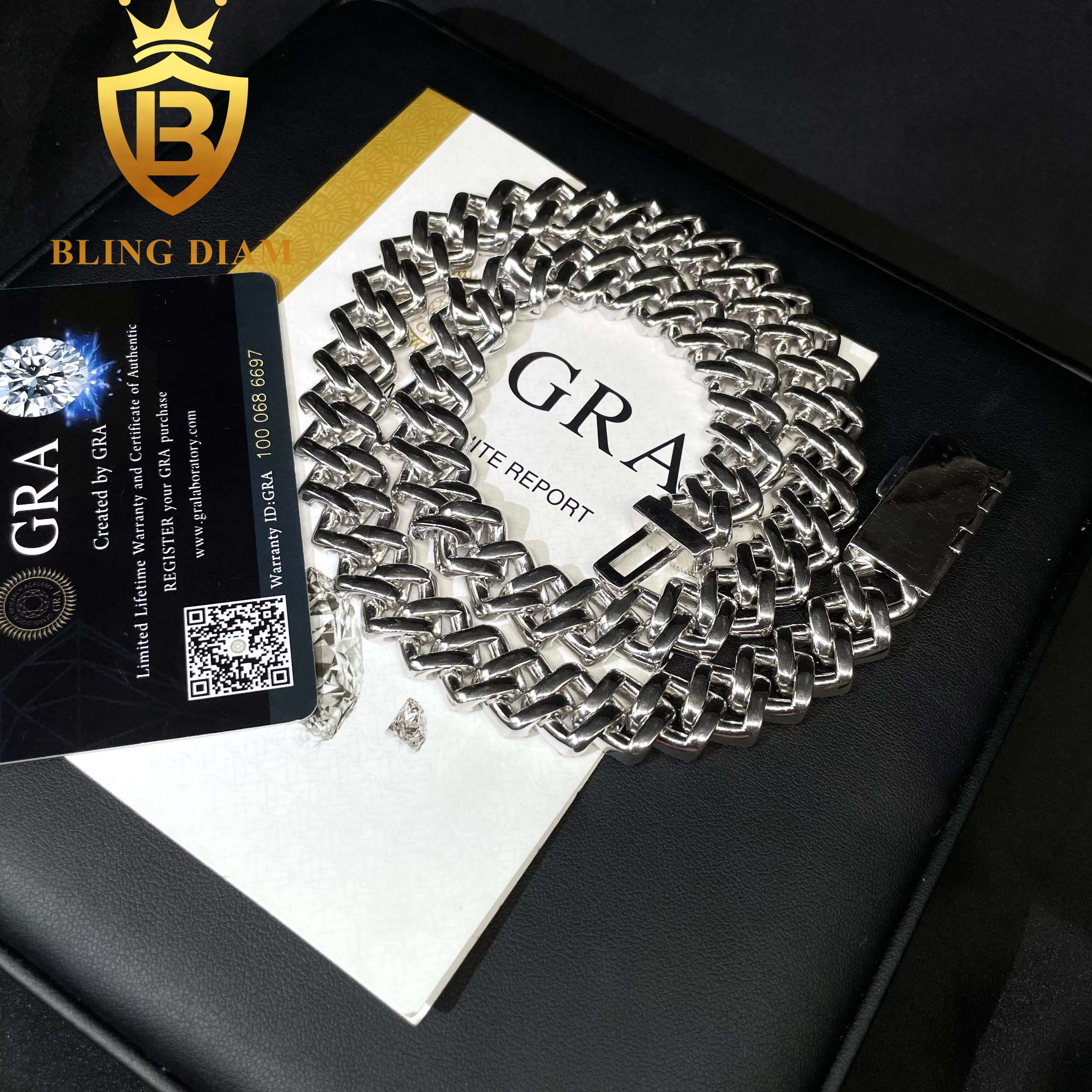 Pass Diamond Tester 15mm 2 Rows Solid 925 Sterling Silver Men Hip Hop Jewelry Iced Out VVS Moissanite Cuban Link Chain Necklace