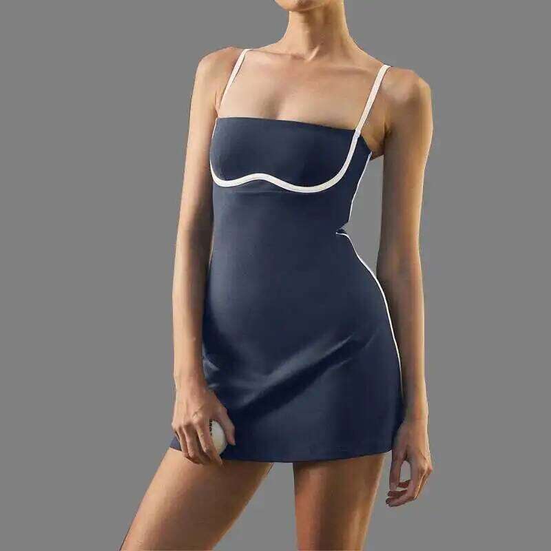 PMWRUN 2025Yoga Women's Contrast Color With Chest Pad Anti-Exposure Bottom Shorts Exercise Workout Training Tennis Dress