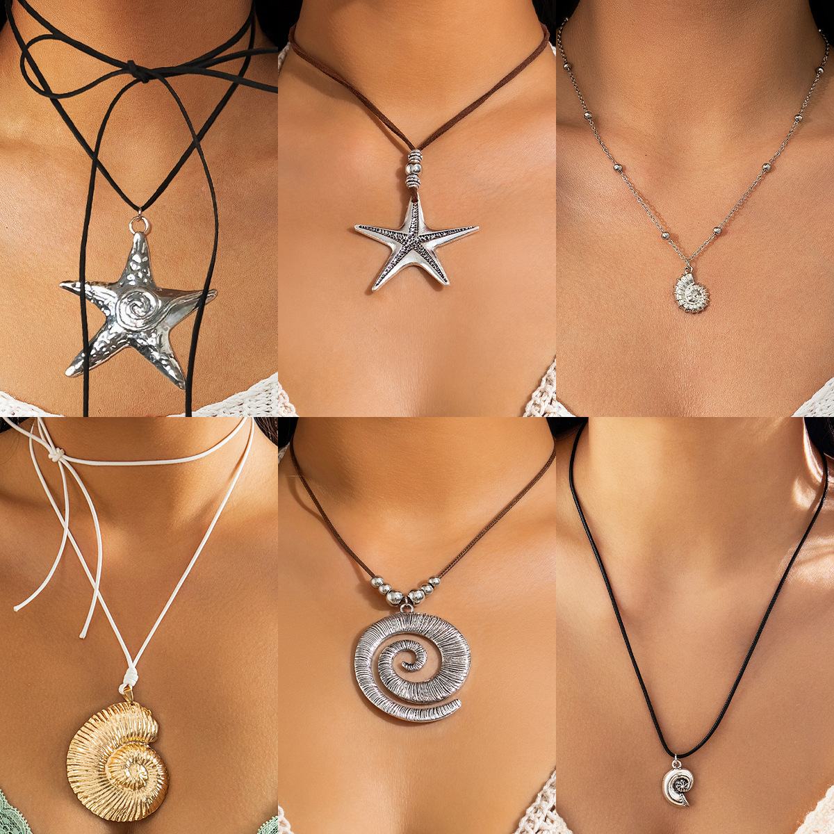 Accessories Sweet Cool Dark Pastoral Starfish Ocean Style Irregular Pentagram Pendant Necklace