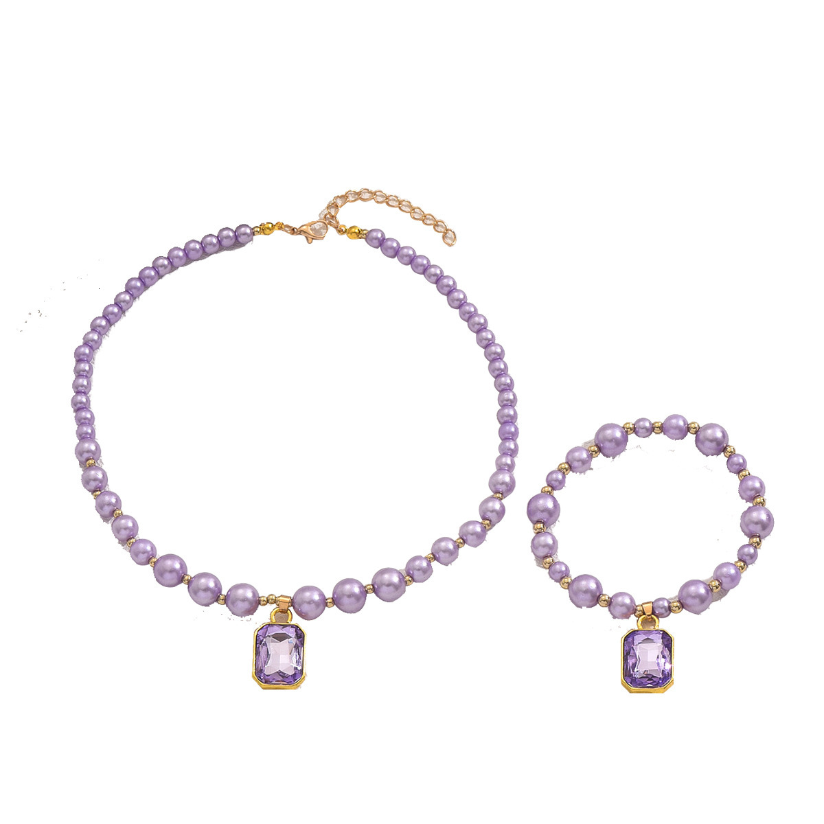 Fashion Style Women's Pearl Necklace Bracelet Set Inlaid Design Pendant Clavicle Chain For Women