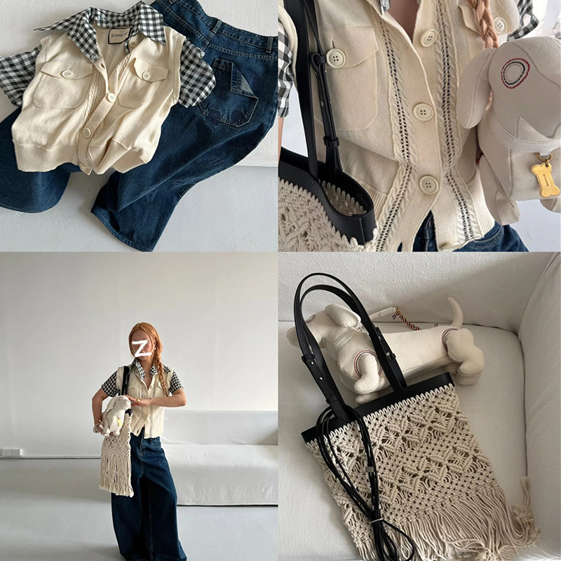 Free shipping designer bag 2025 New Women Crossbody Bag Cotton Rope Woven Vintage Beach Vacation Shoulder Bag Small Mesh Hollow Bag