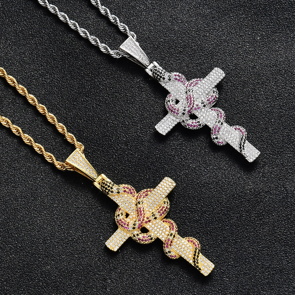 Luxury Moissanite Jewelry Cross Snake Pendant Creative Diamond Studded Hip Hop Accessory Pass the diamond tester