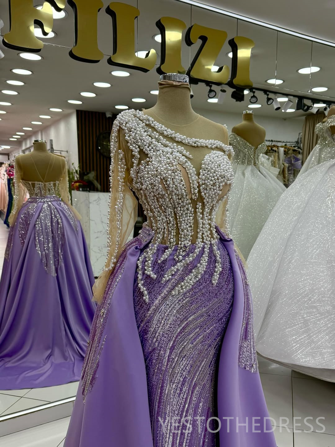 2025 Plus Size Purple Aso Ebi Prom Dress Detachable Train Mermaid Prom Dresses Evening Formal Gowns Beaded Lace Pearls Birthday Dress Second Reception