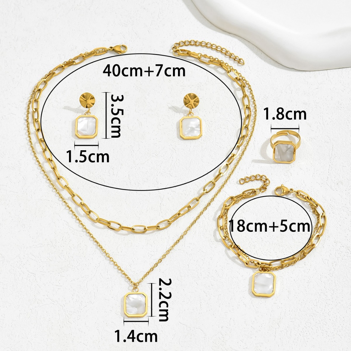 Light Bracelet Necklace Earrings Jewelry Personality Inlaid Shell Design Index Finger Ring Double Layer Clavicle Chain