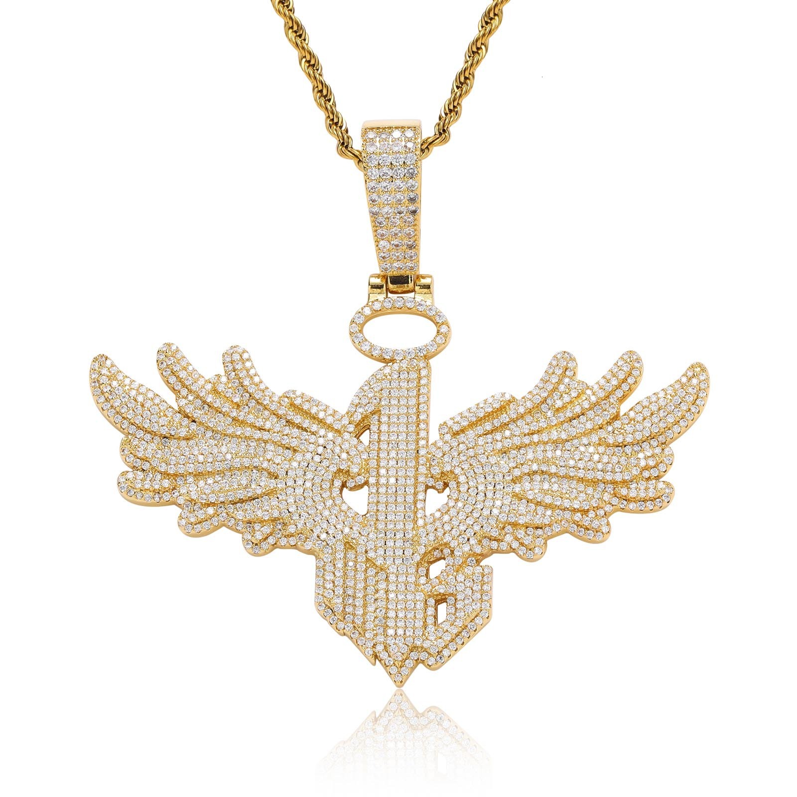 New Style Hip Hop Wing Number 1 Large Size Ice Out Bling Moissanite Trendy Labubu Accessory Necklace Pass the diamond tester