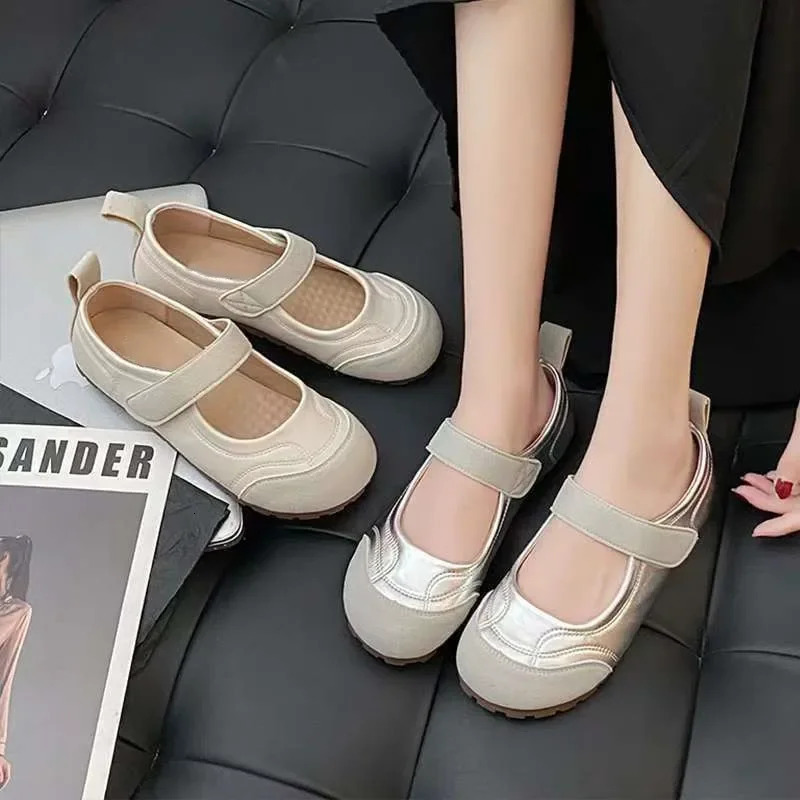 Single Shoe Woman Summer Shallow Mouth Adjustable Straps n Casual Allmatch Flat Bottom Mary Jane Puff Shoes 250624