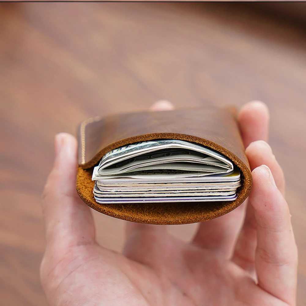Vintage Leather Card Holder Organizer Bill Storage Bag Cowhide Mens Wallet XJ250624