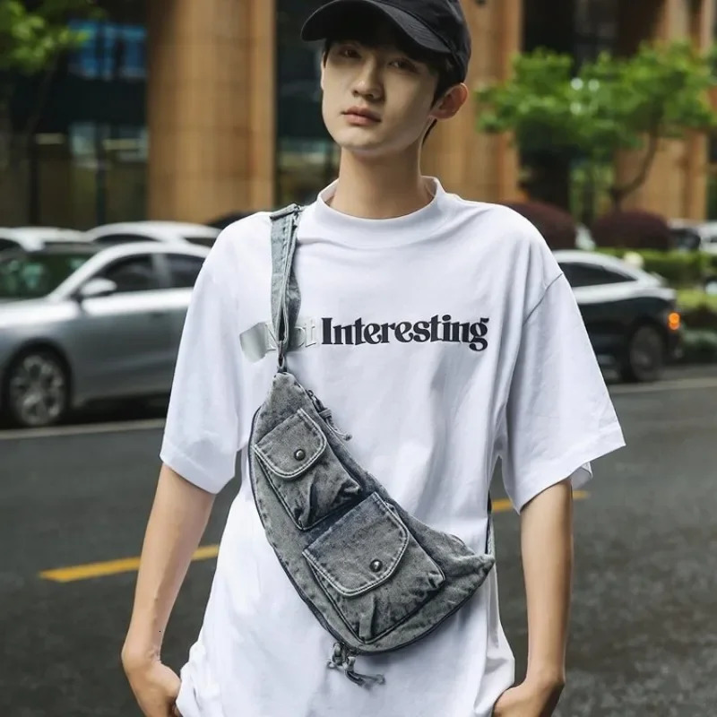 Denim Solid Color Product Waist Bag Zipper Neutral Style Simple Casual Chest Bag Soft Versatile Crossbody Bag 250623