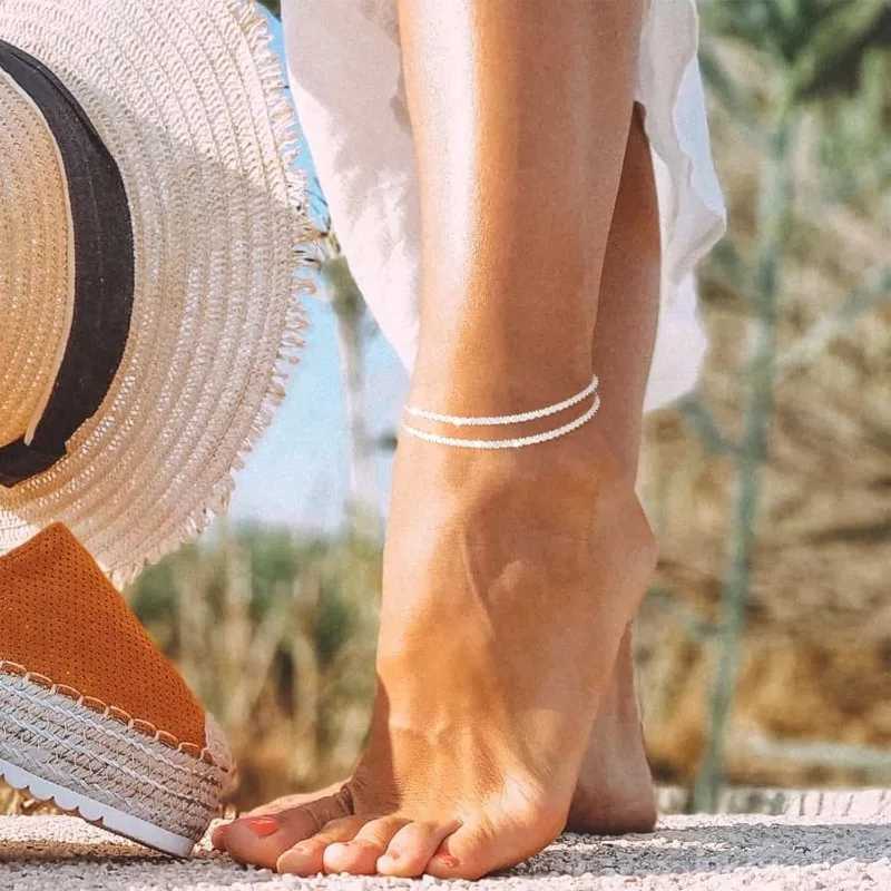 Dainty Layered Waterproof Anklet for Women Girls Adjustable Stackable Cross Pendant Sparkling Summer Beach Jewelry U250624