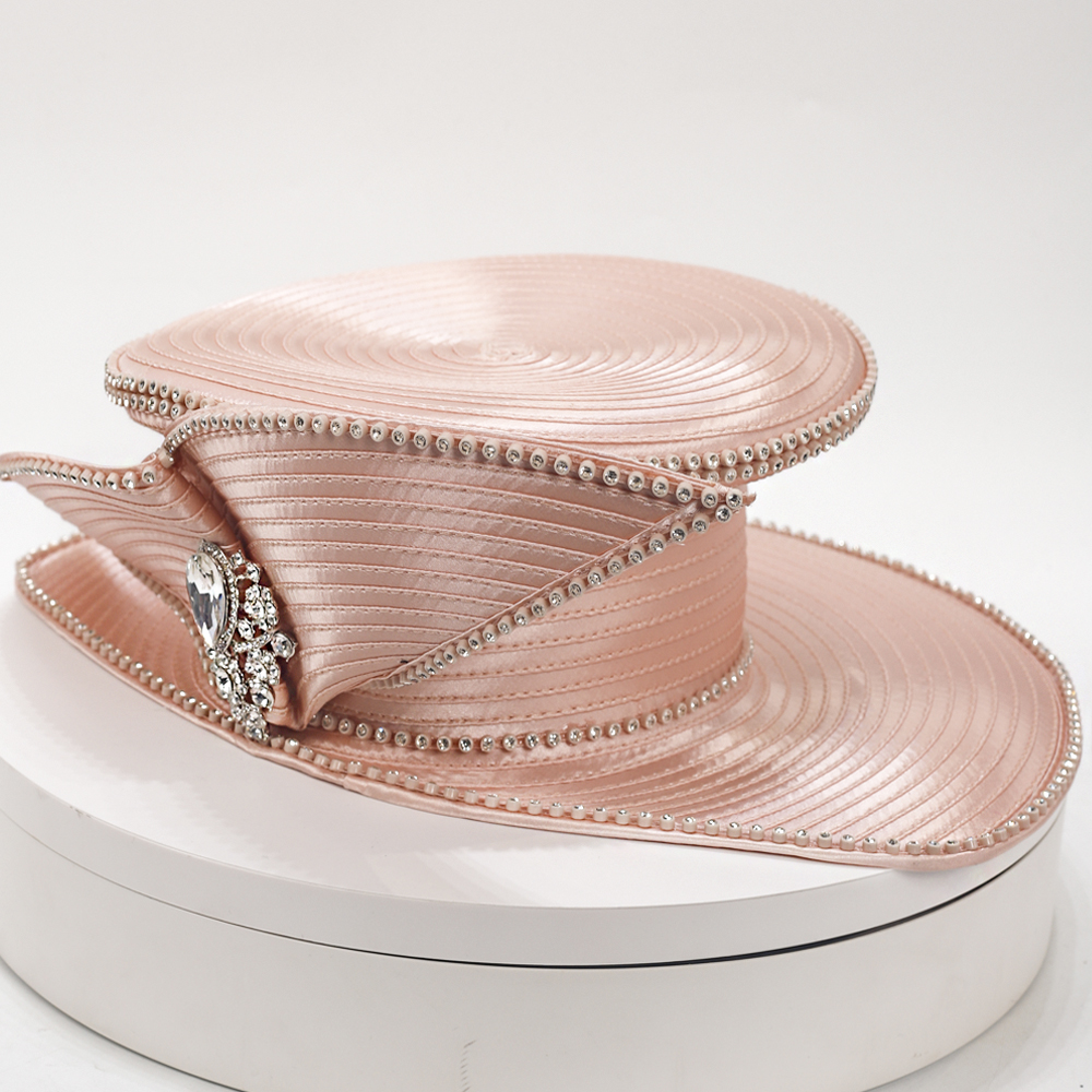 Elegant Blue Church Hat for Women - Wide Brim Derby Hat with Rhinestone Brooch for Race Day, Tea Party, Wedding & Sunday Church