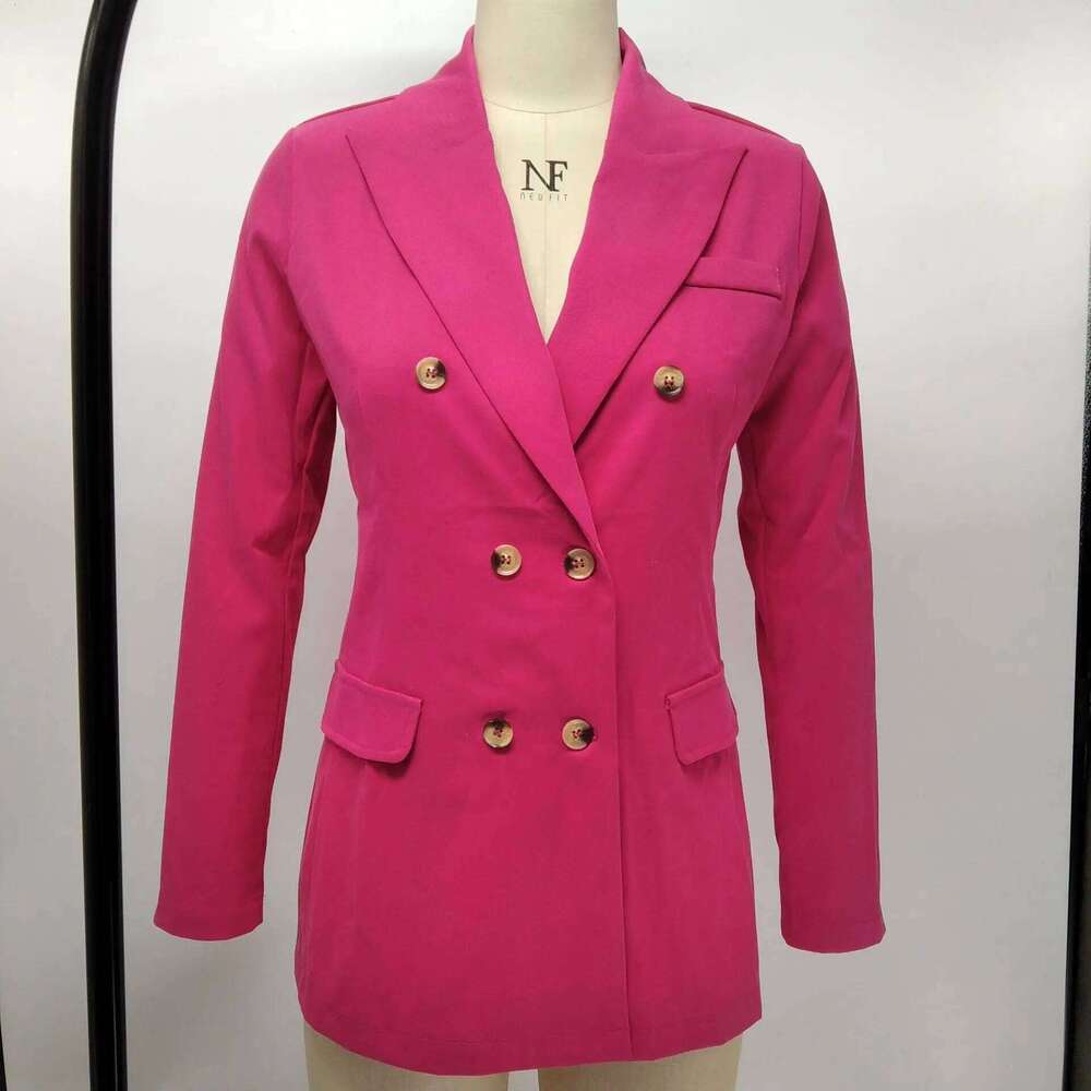 chic and elegant jacket Black blue slim double breasted blazer woman 2024 spring korean new in outerwears stylish coats