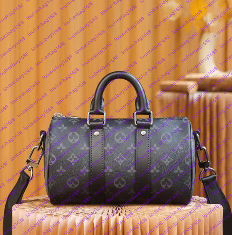 CITY KEEPALL Men's Shoulder Bag Designer Brand Fashion Black Flower Canvas Leather Crossbody Bag No Handle Design Keep Man Boston Bag Pillow Bag