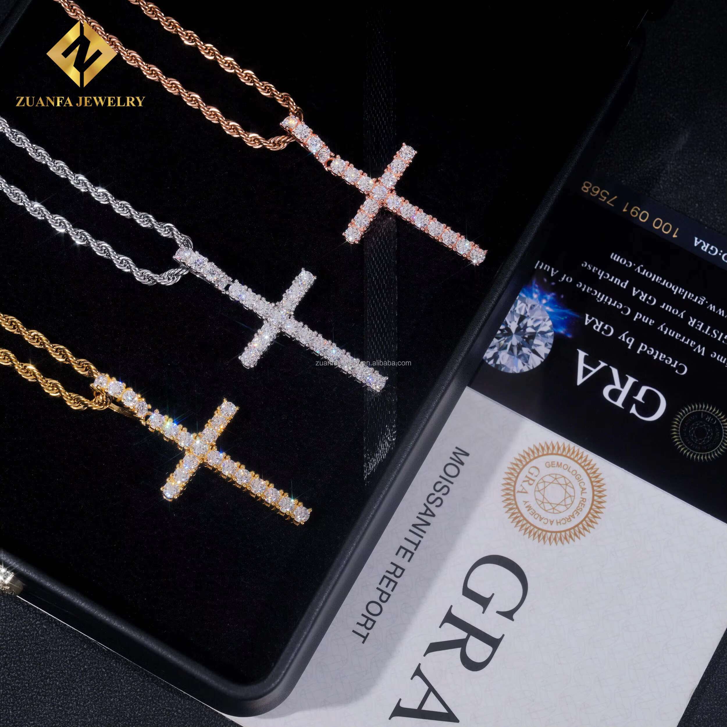 New Arrivals Bulk Stock Cross Pendant Moissanite Diamond Pendants Set Fire Jewelry Hip Hop 925 Sterling Silver Iced Out