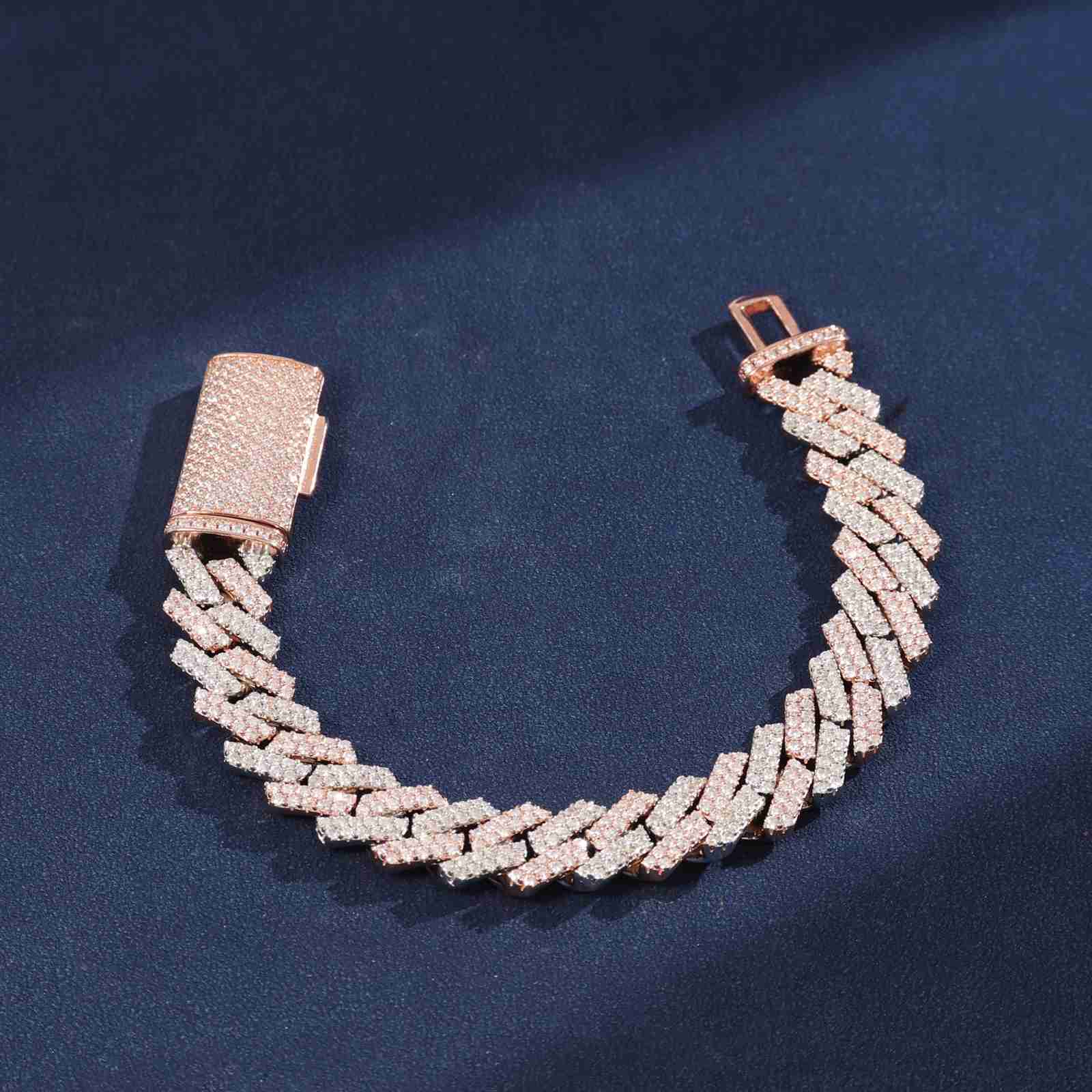 14mm Rose Gold Moissanite Hip Hop Bracelet Men 925 Sterling Silver Diamond Iced Miami Cuban Link Chain Luxury Mens Necklaces