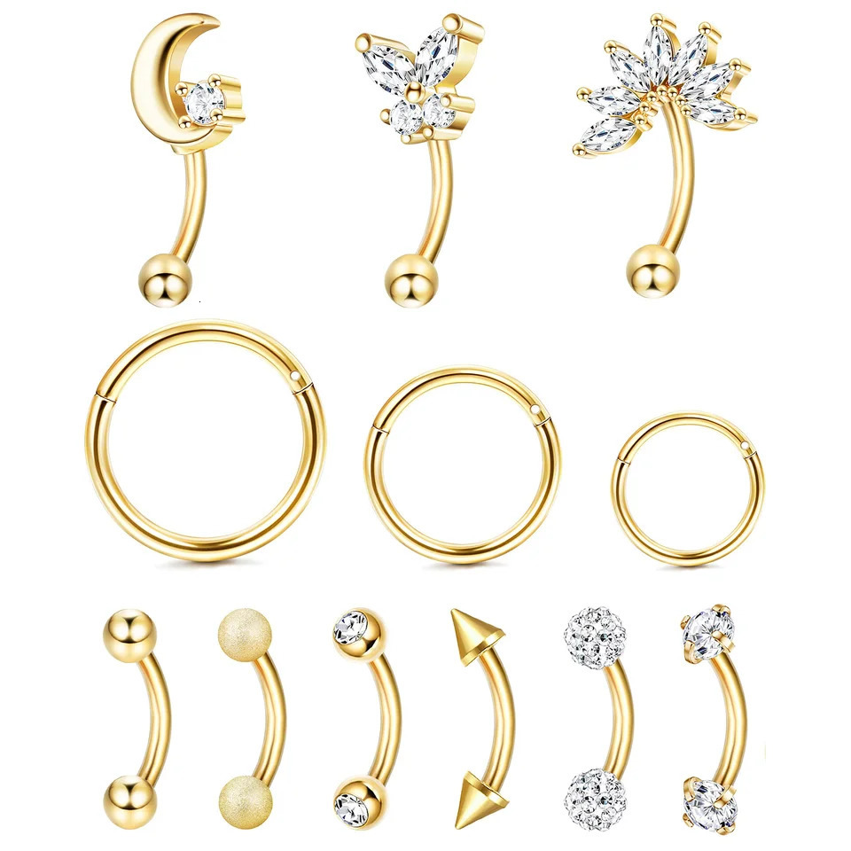 Drperfect 1pc 16G Eyebrow Rings Stainless Steel Belly Lip Cartilage Hoop Rook Daith Earrings Tragus CZ Piercing Curved Barbell 250613