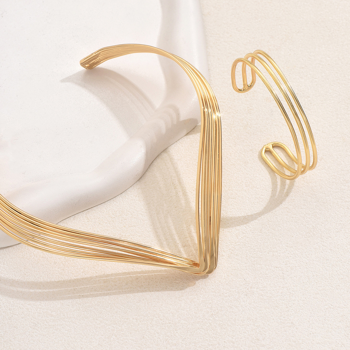 New Style Necklace Bracelet Set For Women Exaggerated Punk Design Clavicle Chain Multi-Layer Open Choker