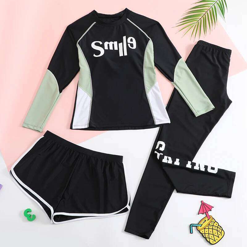 The new Korean three-piece split middle and big kids girls' diving beach sunscreen quick-drying swimsuit is cute