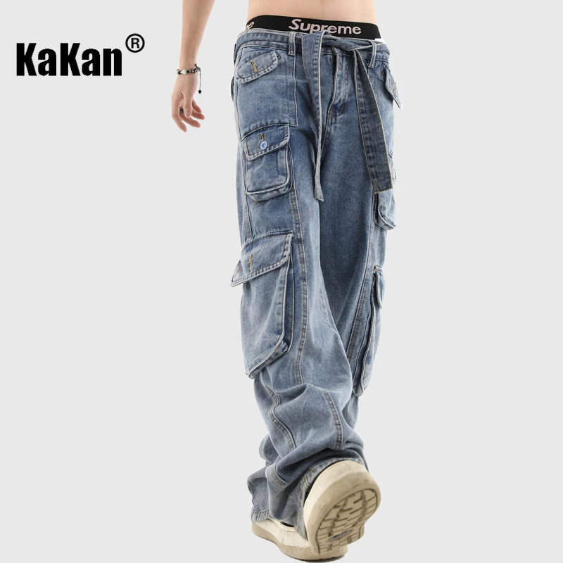 Kakan - American Stereoscopic Multi Pocket Jeans for Men Washed Straight Tube Loose Relaxed Long Jeans K27 250624