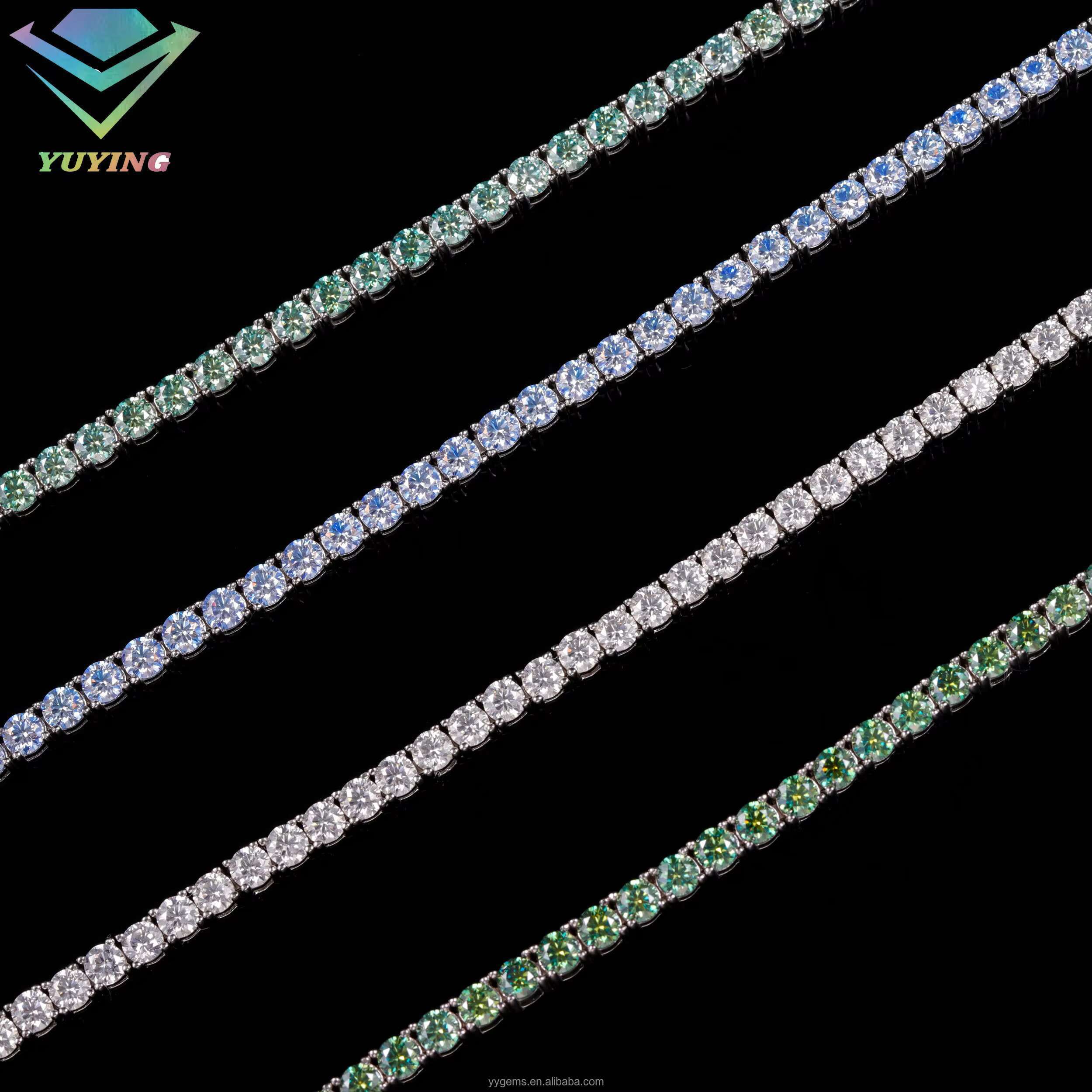 100% Pass Diamond Tester Fancy Vvs Blue Green Mossanite Iced Out Tennis Bracelet S925 Silver Diamond Tennis Bracelet in Stock