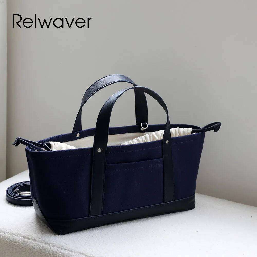 Luxury Designer bags Relwaver women tote genuine leather canvas commuting ladies hand 2025 autumn winter shoulder casual crossbody bag