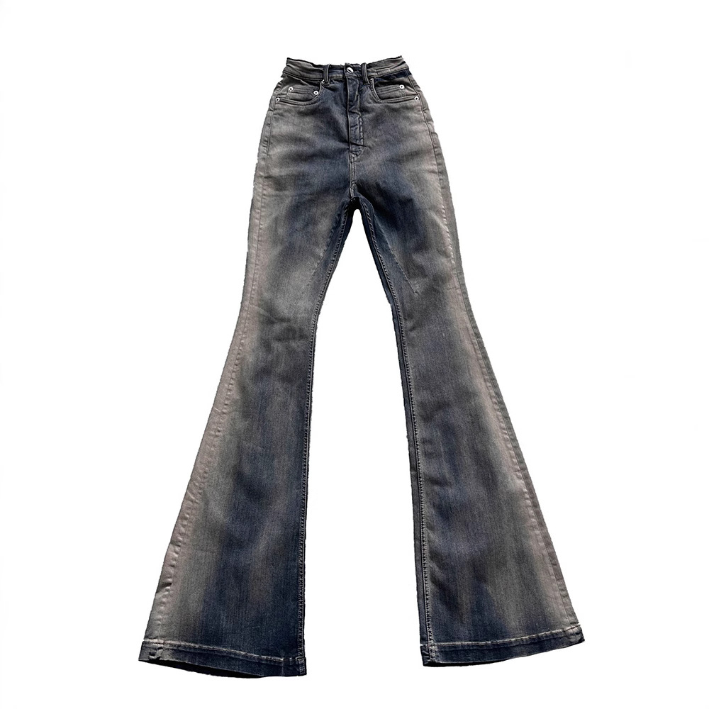 Men's Jeans Owens Style Streetwear Black Glue Coated Boot Cut For Men And Women Straight Baggy Casual Flare Pants Oversized Loose Denim Trousers
