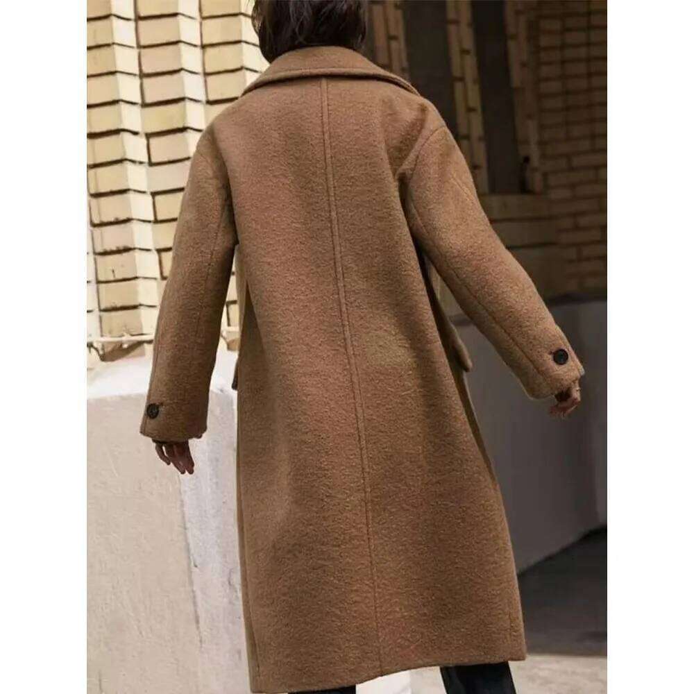 Woolen 2024 Autumn Winter New Fashion Notched Single Breasted Female Overcoat Long Sleeve Casual Lady Trench Coat