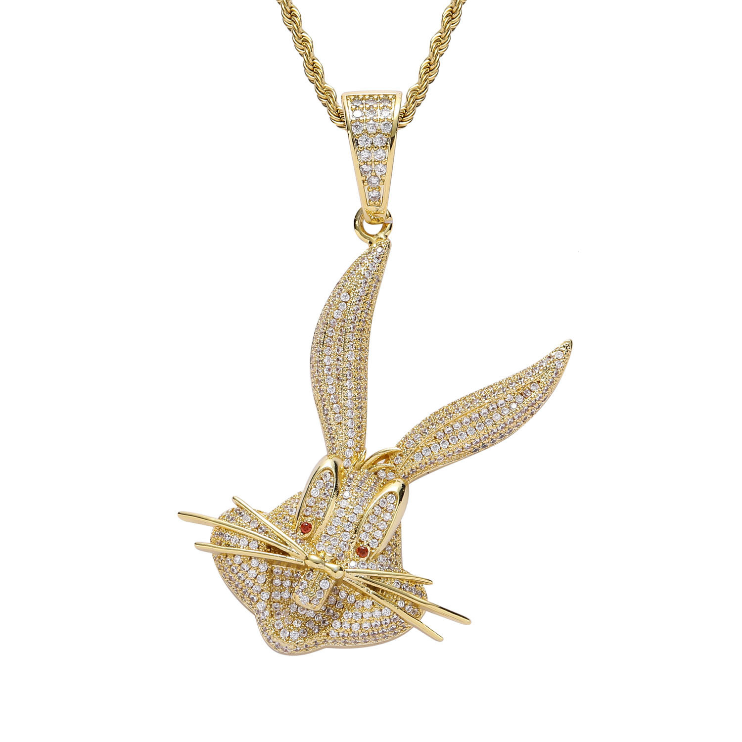 New Luxury 3D Moissanite Bugs Bunny Inspired Iced Out Bling Cartoon Rabbit Hip Hop Men's Statement Necklace Pass the diamond tester