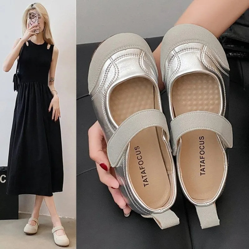 Single Shoe Woman Summer Shallow Mouth Adjustable Straps n Casual Allmatch Flat Bottom Mary Jane Puff Shoes 250624