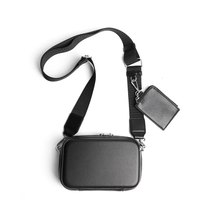 Fashion Mens Crossbody Bags PU Leather Unisex 2 Pcs Pockets Simple Style Casual High Quality Mini Travel Storage Chest Pack Bag 250624