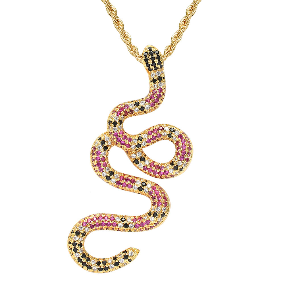 Luxury Moissanite Bling Iced Out Colorful Snake Pendant Diamond Studded Hip Hop Swag Necklace Trendy Accessory Pass the diamond tester