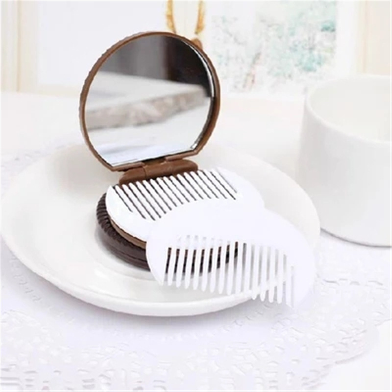Mini Cute Cocoa Cookies compact mirror pocket portable hand mirror with Comb Makeup Tools 2 colors