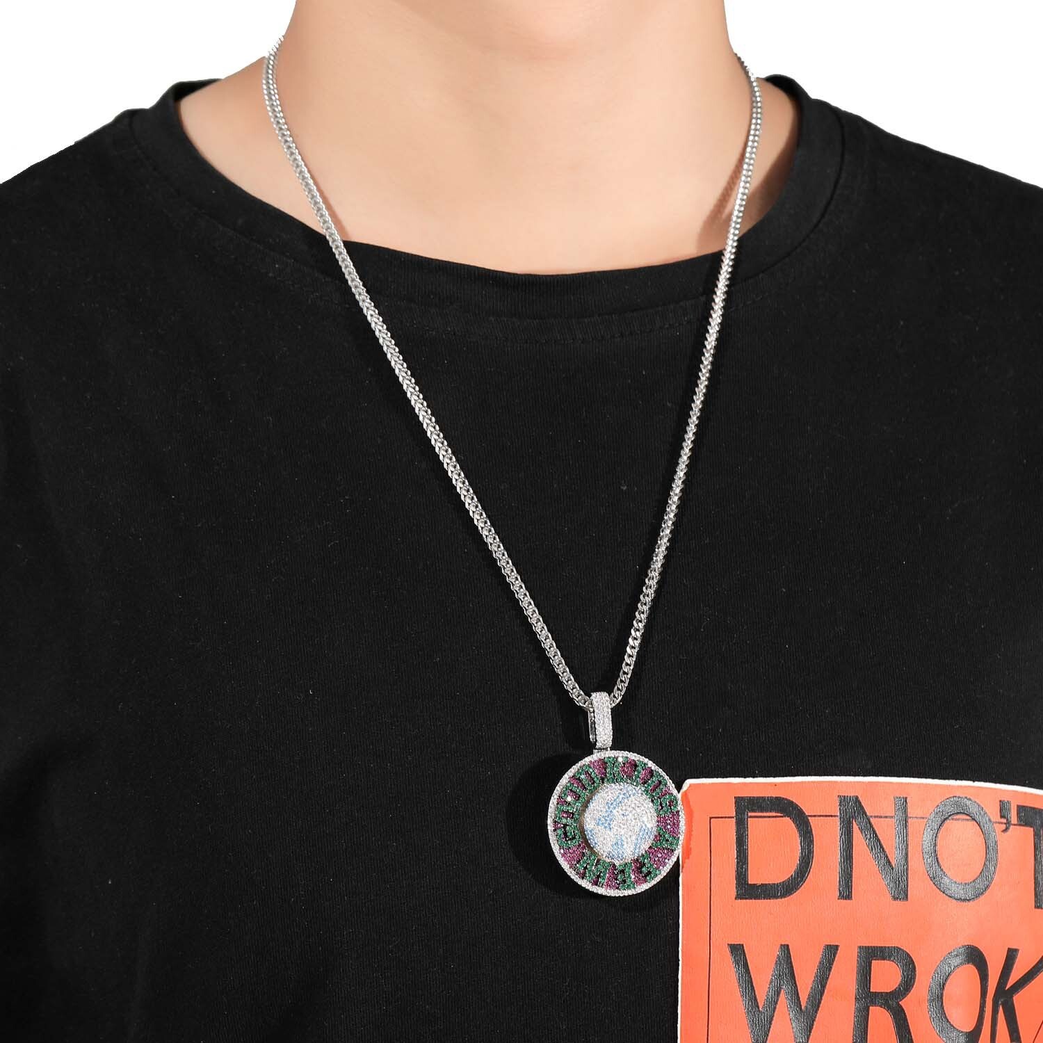 Luxury 3D Rotating Moissanite Iced Out Bling Abstract Globe Hip Hop Men's Trendy Navigation Statement Necklace Pass the diamond tester