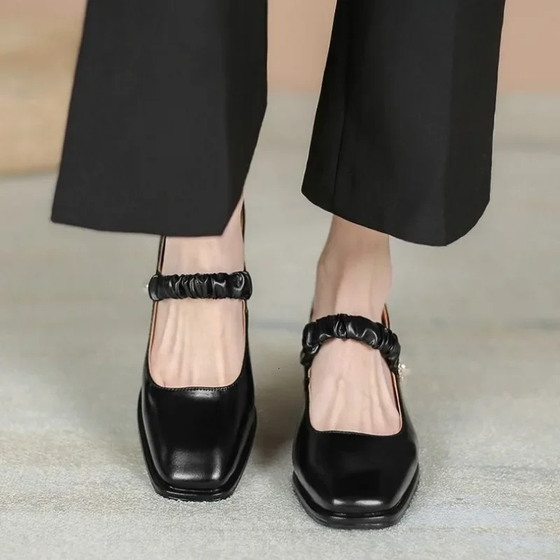 Moccasins Womens Shoes Mary Jane Chunky Heels Shoe Stylish y Summer Korean Style Slip On Ladies Pumps 250624