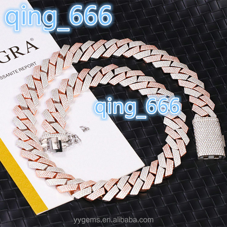 Fashion Chain 20mm Wide Heavy Silver 2 Tone 18k Gold Plated Necklace VVS Moissanite Diamond Cuban Link Chain