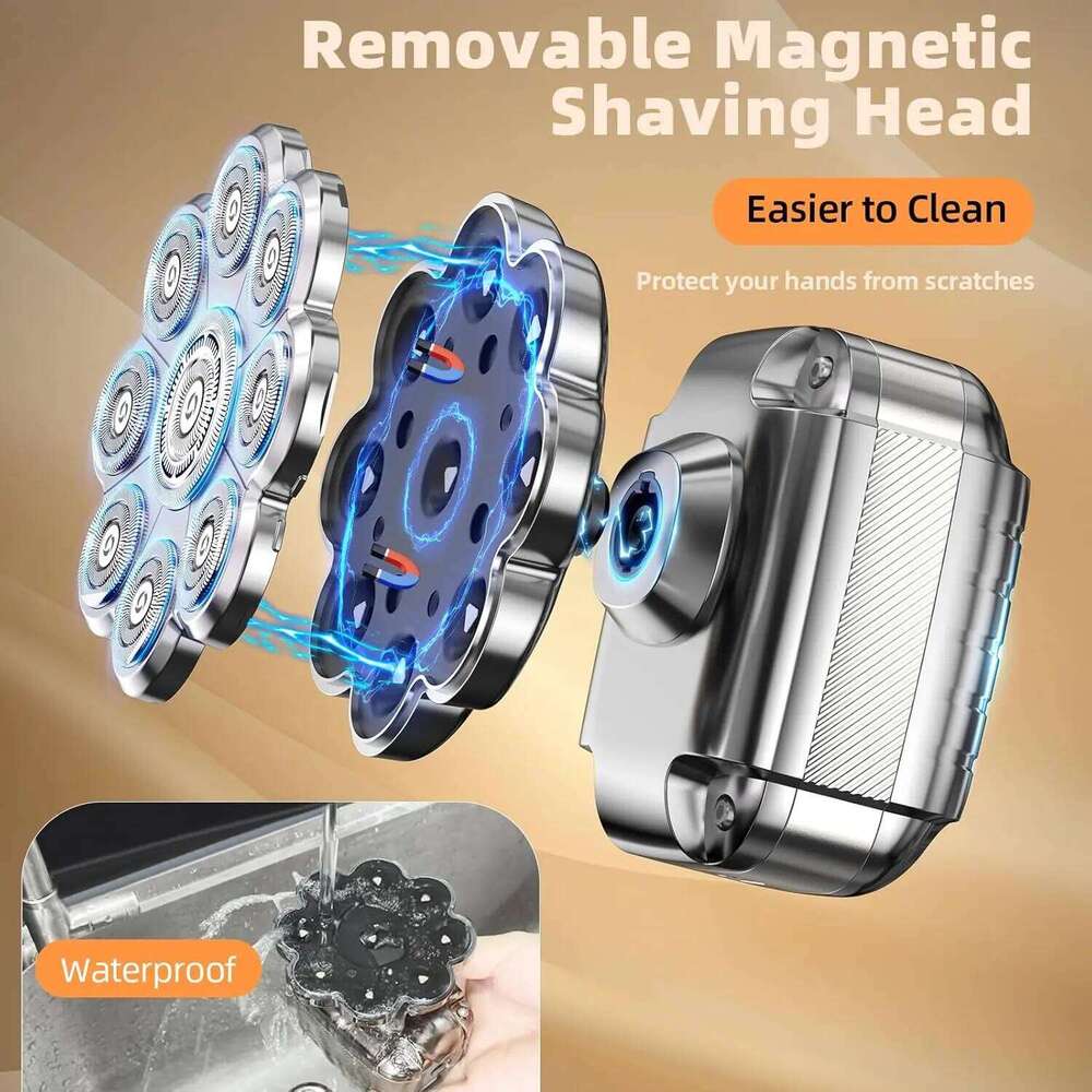 9D Shavers For Bald Men 5 In 1 Detachable Head With LED Display Ipx7 Waterproof Wet Dry Rechargeable Electric Shaver