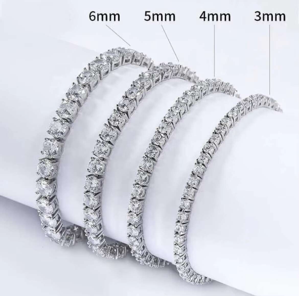 Luxury S925 Silver White Gold Plated 5MM Cubic Zirconia CZ Diamond Charm Tennis Bracelet for Women