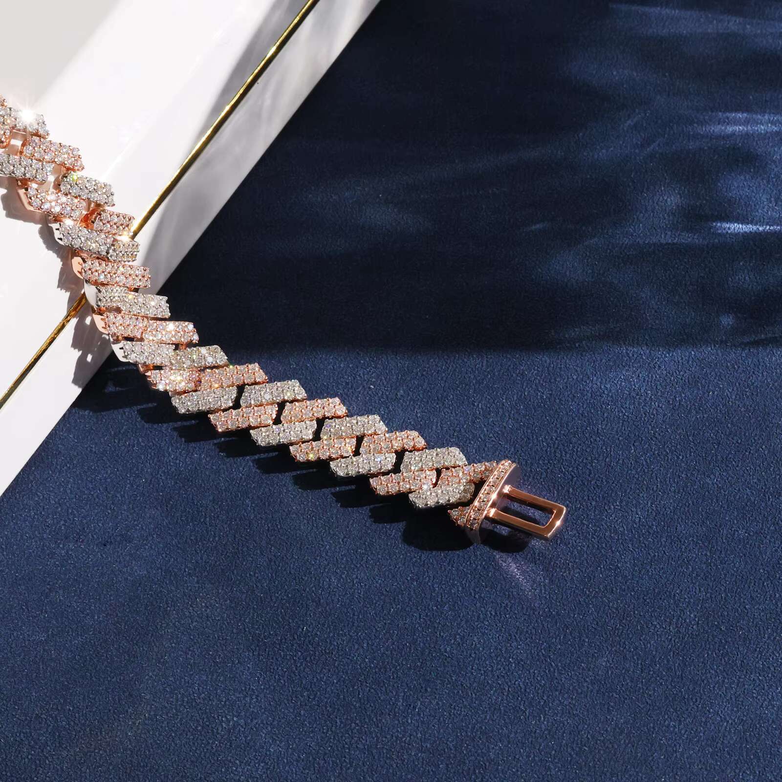 14mm Rose Gold Moissanite Hip Hop Bracelet Men 925 Sterling Silver Diamond Iced Miami Cuban Link Chain Luxury Mens Necklaces