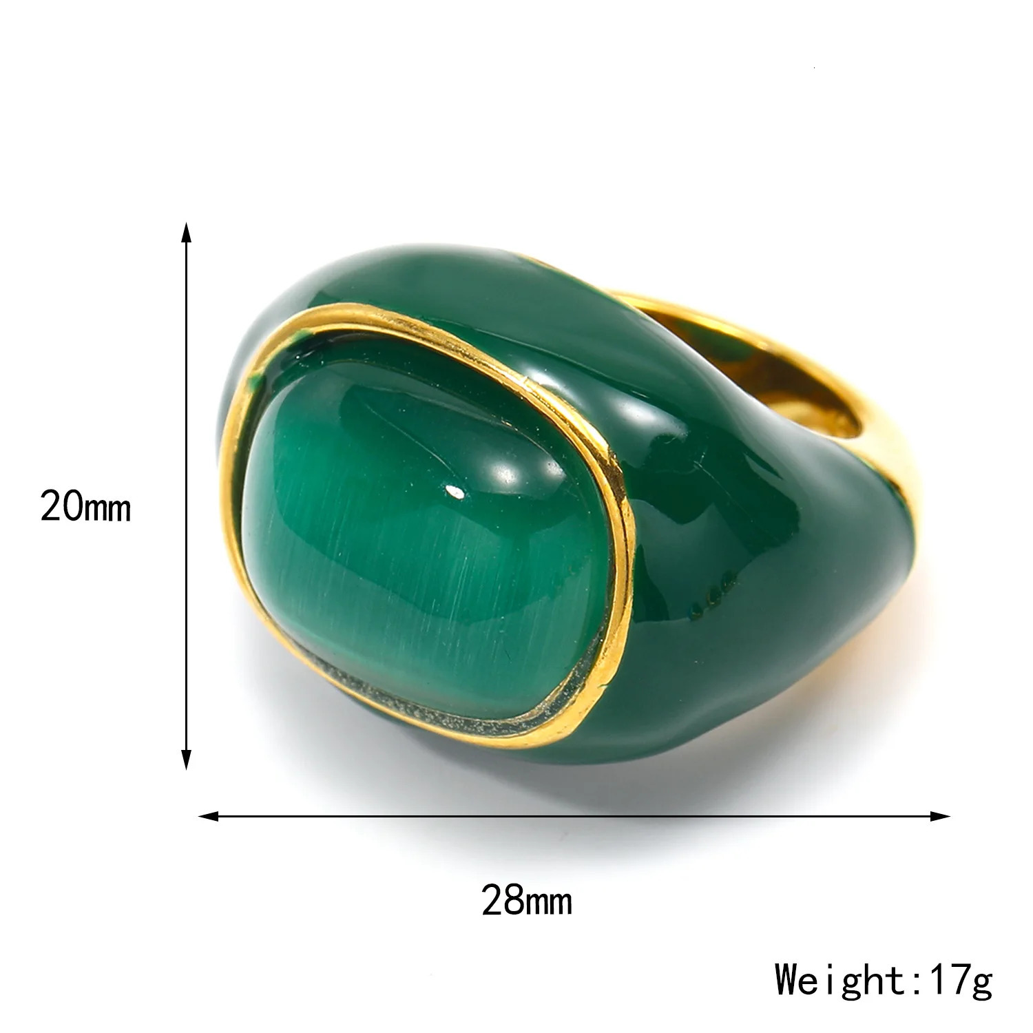 Natural Gemstone Enamel Ring for Women 18k Gold Plated Stainless Steel Statement Ring Wholesale 250624