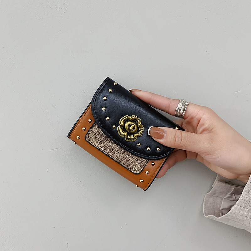 Designer Purses For Women Wallet Women Storage Travel Minimalist Vintage Canvas Faux Leather Wallet Mini Snap Magnetic Black Card Holder Cash Compartm